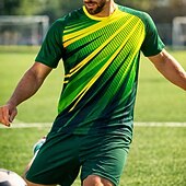  Voor heren Voetbalshirt Geometrisch Brazilië Truien Sportief T-shirt Zomer Korte mouw UPF 50 Sneldrogend Vochtregelerend Ademend Toernooi Voetbal Informeel Hardlopen Joggen Opleiding Groen