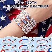  5pcs U.S. 250th Anniversary Beaded Bracelet Set Patriotic Red White Blue Surf Style Stretch Bracelets with 1776‑2026 Beads and Mini American Flag, Independence Day Jewelry, USA Celebration Accessories