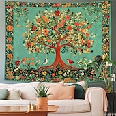 ieftine Tapiserie Pereți-Tapiserie de perete boemă cu arborele vieții, artă populară, mandala, soare, lună, stele, grădină, model etnic floral, suspendată pentru sufragerie, dormitor, decor de cămin, fundal de artă de perete