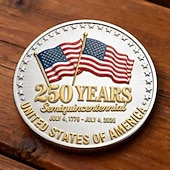  Памятная монета США, посвященная 250-летию со дня основания страны, с изображением американских флагов и орла. Патриотический сувенир.