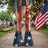  250° anniversario USA Retrò Vintage Anni '70 Pantaloni Pantaloni a zampa d'elefante Hippie Disco Vita alta Costume Per donna Mascherata 4 Luglio Feste Giorno dell'Indipendenza Adulti Pantaloni