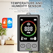 billiga Testare och detektorer-3-i-1 kolmonoxiddetektor, bärbar kolmonoxidmätare med temperaturmätare &amp;fuktighetssensor, noggrant digitalt CO-larm med elektrokemisk sensor, hörbar varning för hem, husbil, camping
