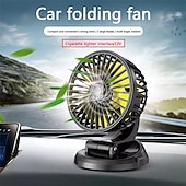 voordelige Autofanaten-Autoventilator, 12V sigarettenaansteker- of USB-voeding voor in de auto, opvouwbare dashboardventilator met 360° rotatie, krachtige koelventilator met 5 bladen voor auto, vrachtwagen, SUV, camper,