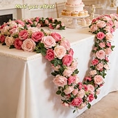 abordables Flores artificiales-Guirnalda de rosas artificiales dobles de primavera de 196,8 pulgadas (2 piezas), extralarga, de 196,8 pulgadas (50 cm). Ideal para arcos florales y arreglos para el Día de San Valentín, bodas,