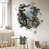 olcso Faliszőnyegek-3D őskori dinoszaurusz világ t-rex triceratops brachiosaurus törött falhatás dzsungel fali kárpit ajtó banner gyerekek hálószoba fiúk játszószoba dekoráció születésnapi buli háttér