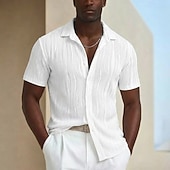 رخيصةأون زر قميص الرجال-رجالي قميص قميص صيفي قميص غير رسمي زر حتى القميص قميص جاكار أزرق أسود أبيض أخضر كم قصير خطوط / أمواج قبة فضفاض مناسب للبس اليومي قماش الجاكار ملابس موضة كاجوال مريح