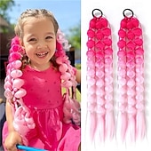 economico Capelli all'uncinetto-2 pezzi di extension per coda di cavallo sintetiche colorate a forma di bolla, extension per capelli intrecciati leggeri da 24 pollici, accessori per festival rave per ragazze, giornata dei capelli