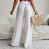 voordelige wijde pijpen en hoge taille-Dames Broek Vrijetijdsbroek Zomerbroek Strandbroeken Vakantie Modieus Casual / Dagelijks Volledige lengte Hoge taille Effen Kleur Effen Trekkoord Breed Been Elastische tailleband Comfort Zacht Ademend