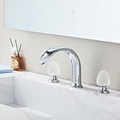 お買い得  浴室・洗面台用水栓金具-クロムメッキのバスルーム用蛇口、360°回転、3穴、広口、クリスタルハンドル、バスルームシンク用蛇口、レトロビンテージ、洗面化粧台用蛇口