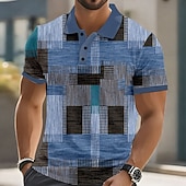  Homme Bloc de Couleur Polo Manche Courte Polos Chemises à Col Occasionnel Extérieur Athleisure Tenue quotidienne Impression 3D Boutons Été Bleu Violet Marron