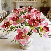 preiswerte Künstliche Blume-10 künstliche Phalaenopsis-Orchideen (kleine Cattleya-Blüten), verstellbare Stiele, realistische Blüten für Heim- und Eventdekoration, festliche Blumenarrangements und Außendekoration
