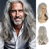 ieftine Peruci Bărbați-peruci lungi blonde pentru bărbați, perucă sintetică ondulată stratificată, pentru cosplay, petrecere