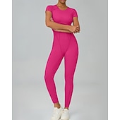 abordables Conjuntos y Monos-Women's Workout Jumpsuit Onesie Solid Color Bodysuit Summer Spring Fall rice white Pink Gym Workout Fitness Yoga Stretchy Breathable Short Sleeve Sport Activewear Stretchy