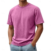  Per uomo Maglietta Camicia 100% cotone lavaggio acido Manica Corta Girocollo Estate Primavera Autunno Semplice Retrò Vintage Casual Stile Vintage Tinto in capo angosciato Casuale Blu Nero Verde chiaro