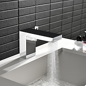 abordables Robinets de lavabo-Robinet de salle de bain cascade, robinet de lavabo à haut débit, mitigeur de lavabo en laiton à montage sur plage, robinet de lavabo monotrou à poignée unique, robinet de meuble-lavabo