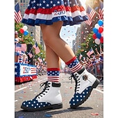  Patriottische gevechtslaarzen voor dames - met sterren en strepen en een zonnebloem, voor parades, 4 juli, de viering van het 250-jarig bestaan van de VS en andere patriottische festiviteiten.