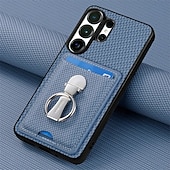 abordables 2026 Samsung Galaxy S26 Série-téléphone Coque Pour Samsung Galaxy S26 S26 Plus S26 Ultra Coque Arrière avec Support Support Anneau Emplacement Carte Rétro TPU Fibre faux cuir