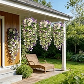 abordables Artificial Flower-4pcs Artificial Morning Glory Vine Garland for Wedding, Home, &amp; Outdoor Decor, Realistic Flower Hanging Vines for Garden, Patio, Wall, and Courtyard, Durable Faux Floral Décor for Wedding Decoration