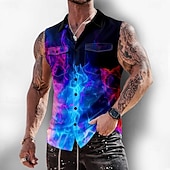economico Modello 3D-Per uomo Illusione ottica Fiamma Bagliore al neon Camicia Camicia con Bottoni Maglietta senza maniche Senza Maniche Moda Casual All'aperto Vacanza Estate Primavera Collo ripiegato Stampa 3D Due