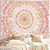 cheap Wall Tapestries-Pink Floral Mandala Soft Orange Botanical Wall Tapestry Intricate Circular Pattern Leaves Vines Watercolor Art Wall Hanging for Bedroom Living Room Dorm Decor Yoga Meditation Backdrop