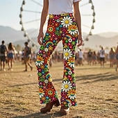 voordelige Botten-Retro Vintage Boho 1970s Pants Bell Bottom Pants Hippie Disco High Waist Floral Peace Symbols Fancy Dress Women's Halloween Carnival Music Festival Retro Theme Party Adults' Pants