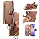 abordables 2026 Samsung Galaxy S26 Serie-teléfono Funda Para Samsung galaxia S26 S26 Plus S26 Ultra Tarjetas billetera Gire la tapa Cremallera con correa de muñeca Caballete Retro TPU Cuero de PU