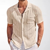 baratos camisa de botão masculina-Homens Camisa Social Camisa casual camisa de botão Camisa Jacquard Azul Marinho Escuro Marron Caqui Manga Curta Tecido Colarinho de Camisa Casual Diário Botões Roupa Elegante Moda Casual