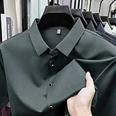 economico camicie da uomo no stiro-Per uomo Camicia Camicia elegante Camicia non stiro Tinta unica All'aperto Lavoro Verde Manica Corta Collo ripiegato Estate Primavera Abbigliamento Bottoni