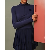 preiswerte Damenkleid-Damen Einfarbig Tenniskleid mit Shorts Sportkleid Golf-Polo-Kleid Langarm Plissiert Viertel Postleitzahl Asymmetrisch Elastisch Schweißableitend Atmungsaktiv Tennis Golfspiel Pickleball Hoher