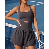 preiswerte Damenkleid-Damen Einfarbig Tenniskleid Sportkleid Einteiliger Strampler Ärmellos Loch Feuchtigkeitsableitend Atmungsaktiv Tennis Golfspiel Pickleball Rundausschnitt Trainingsanzug Schwarz Weiß Rot