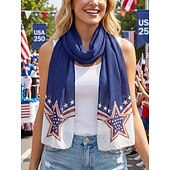  Women's Patriotic Polyester Chiffon Scarf, Lightweight Breathable Star Print Fashion Wrap for America 250th Celebration, Independence Day, Daily Casual Wear and Vacation Travel