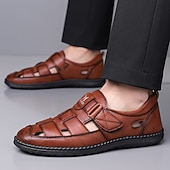 abordables Sandales décontractées-Chaussures d'été décontractées pour hommes en similicuir – tige ajourée respirante, confort sans lacets, semelle souple et légère, parfaites pour les vacances, la plage, les séjours en station balnéaire et les tenues décontractées du quotidien.