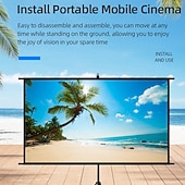 cheap Projector Screens &amp; Accessories-Projector Screen with Stand, 16:9 HD 4K Portable Projection Screen for Indoor Outdoor Home Theater, Foldable Movie Screen with Tripod, Adjustable Height for Backyard Cinema &amp; Office Presentation
