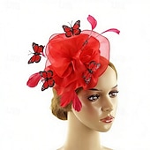 economico Fascinatori-Fascinator Organza Matrimonio Compleanno Vintage Carino Retrò Con Farfalla Tulle Copricapo Copricapo