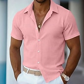 abordables camisa con botones para hombre-Hombre Camisa Camisa de gofres Textura Camisa casual Abotonar la camisa Azul Piscina Negro Blanco Rosa Color Caquí Manga Corta Plano Diseño Casual Diario Ropa Moda Moderno Casual Cómodo