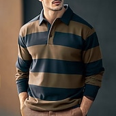 economico Polo da rugby da uomo-Per uomo Strisce orizzontali Polo da rugby Manica Lunga Magliette polo Camicie con Colletto Casual All'aperto Scuola Athleisure Stampa 3D Primavera Autunno Inverno Marrone Verde Verde militare