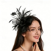 billige Fascinatorer-fascinators Nett Bryllup Bursdag Elegant søt stil Retro Rød Med Fjær Tyll Hodeplagg Hodeplagg