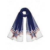  Women's Patriotic Polyester Chiffon Scarf, Lightweight Breathable Star Print Fashion Wrap for America 250th Celebration, Independence Day, Daily Casual Wear and Vacation Travel