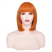 tanie Peruki syntetyczne modne-pomarańczowa peruka typu bob, prosta, 12 cali, krótkie włosy, peruka cosplay dla kobiet na imprezę kostiumową