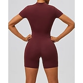 economico Set e Tutine-Per donna Tute da allenamento Tutina Tasca Cerniera Frontale Tinta unica Body Estate Primavera Autunno Bianco latte Nero Corsa Fitness Yoga Sollevamento glutei Asciugatura Rapida Elastico Manica Corta