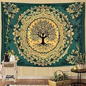 olcso Faliszőnyegek-misztikus életfa mennyei ősi fa izzó arany gyökerek galaxis csillagos éjszaka kék csillogó csillagpor fal gobelin hálószoba nappali kollégiumi dekoráció meditáció háttér