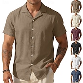 halpa Klassinen-Miesten Paita Pellava paita Button Up paita Yhtenäinen väri Kausaliteetti Loma Musta Valkoinen Viini Laivaston sininen Lyhythihainen Sänkyjen avaus Kesä Kevät Vaatetus Tasku