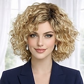 abordables perruque plus âgée-perruque bouclée élégante pour femme - boucles brunes dynamiques au volume naturel
