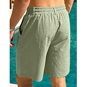 cheap Holiday-Men's Linen Shorts Summer Shorts Beach Shorts Drawstring Pocket Plain Comfort Breathable Knee Length Daily Outdoor Holiday Vacation Casual Black White Inelastic