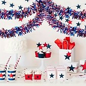 cheap U.S. 250th Anniversary-4Pcs Patriotic Tinsel Garland Red White Blue Foil Streamers 78.7in Metallic Fringe Decorations for 4th of July Independence Day Memorial Day Labor Day American Flag Theme Party Decor Durable Plastic