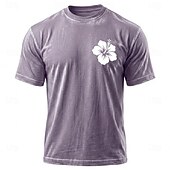 economico Tropische Urlaub-T-Shirts-Per uomo Floreale Hawaii Maglietta Maglietta per lavaggio minerali Manica Corta maglietta Lavaggio acido Girocollo Camicia Vacanza Vintage Retrò Casuale Spiaggia Viaggio Blu Viola Grigio Estate
