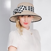 cheap Fascinators &amp; Hats-Hats Fiber Bucket Hat Floppy Hat Straw Hat Wedding Tea Party Elegant Wedding With Bowknot Ribbons Headpiece Headwear