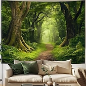 cheap Wall Tapestries-Tropical Jungle Ancient Forest Wall Tapestry Sunbeams Mossy Trees Stream Nature Landscape Wall Hanging Home Decor Living Room Bedroom Office Backdrop Art Mural