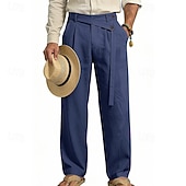 economico Classico-Per uomo Pantaloni di Lino Pantaloni Pantaloni Estivi Elastico in vita Gamba Dritta Semplice Comodità Traspirante Lunghezza intera Casuale Spiaggia Ferie Moda Designer Blu Nero Micro-elastico