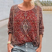 economico Tops Boho-Per donna Camicia Boho Blusa Patchwork Stampato Grafico Vintage Elegante Classico Manica Lunga Girocollo Top Regolari Quotidiano Ferie Uscire Rosa Vino Blu marino Cachi Rosa Primavera Autunno